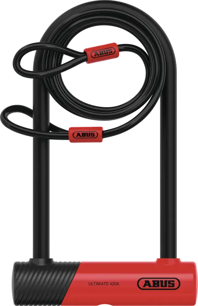 ABUS Bike Lock Red/Black / 230mm shackle ABUS ULTIMATE 420K/150HB230+USH L Dock & Cobra Cable