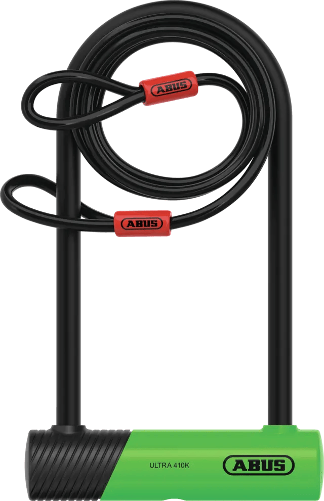 ABUS Bike Lock Green/Black / 230mm shackle ABUS ULTRA 410K/170HB230 D Lock & Cobra Cable