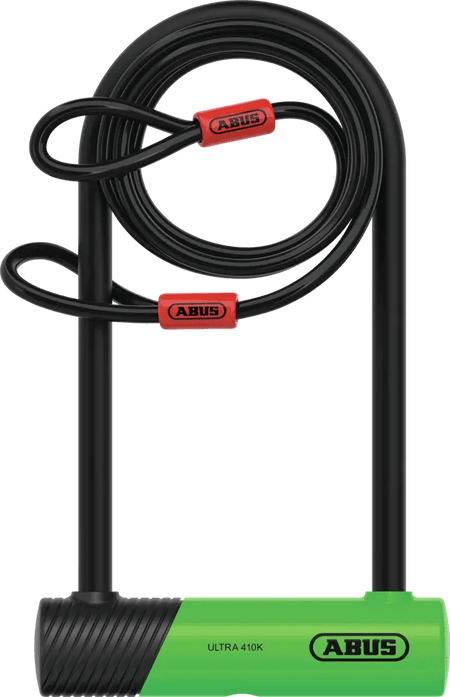ABUS Bike Lock Green/Black / 230mm shackle ABUS ULTRA 410K/170HB230 D Lock & Cobra Cable