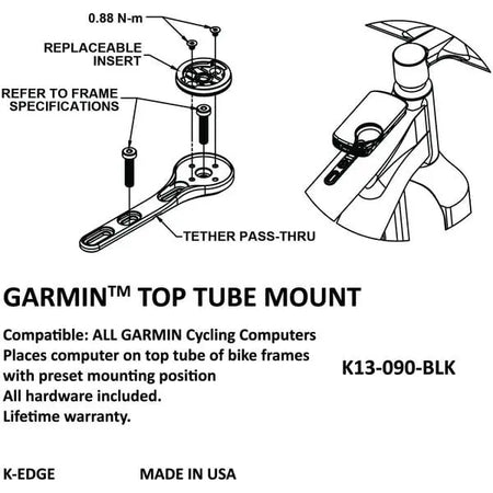 K-Edge Computer Mount Garmin Top Tube Mount, Black Anodised
