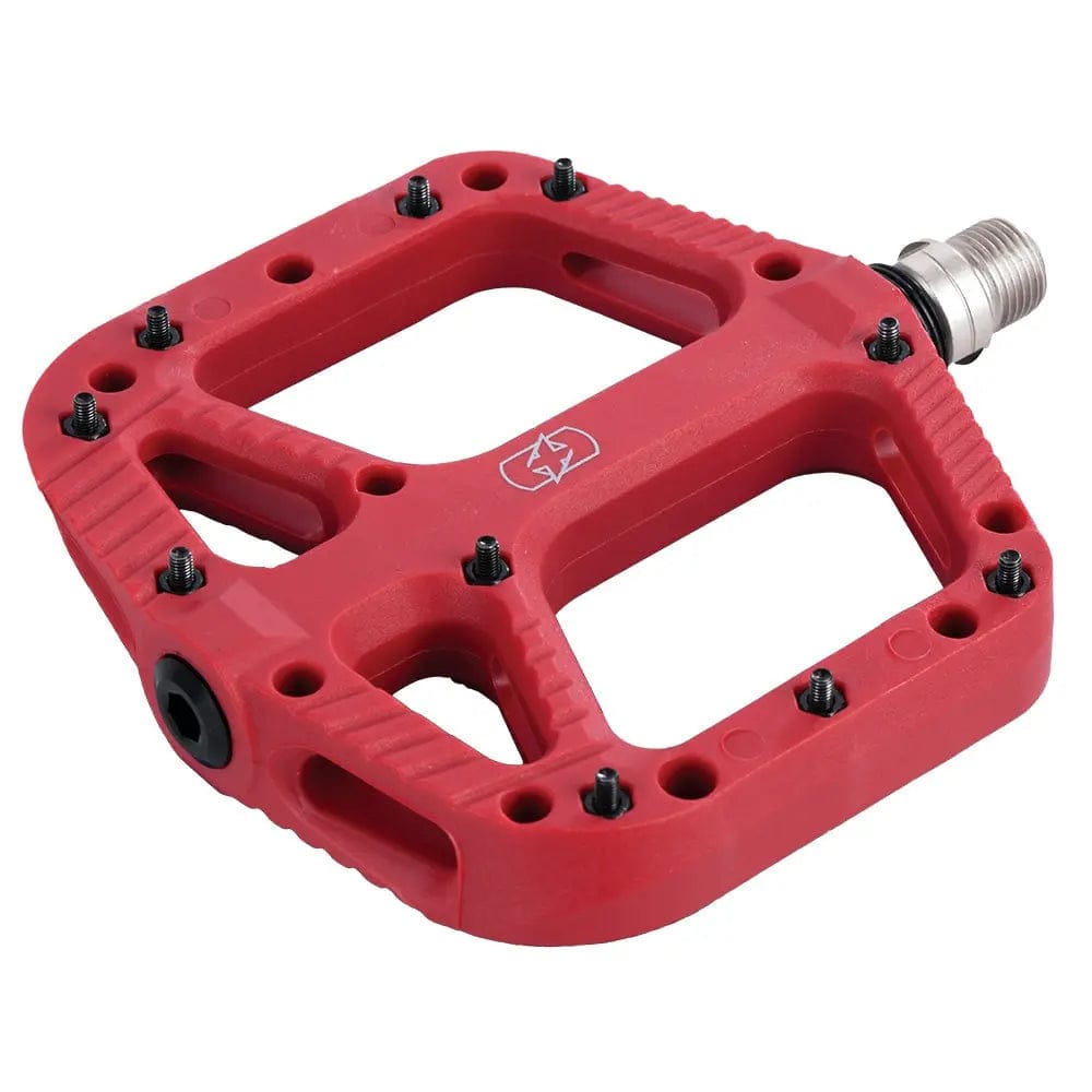 Saint Piran Service Course MTB Pedals Red Oxford Loam 20 Nylon Flat Pedal