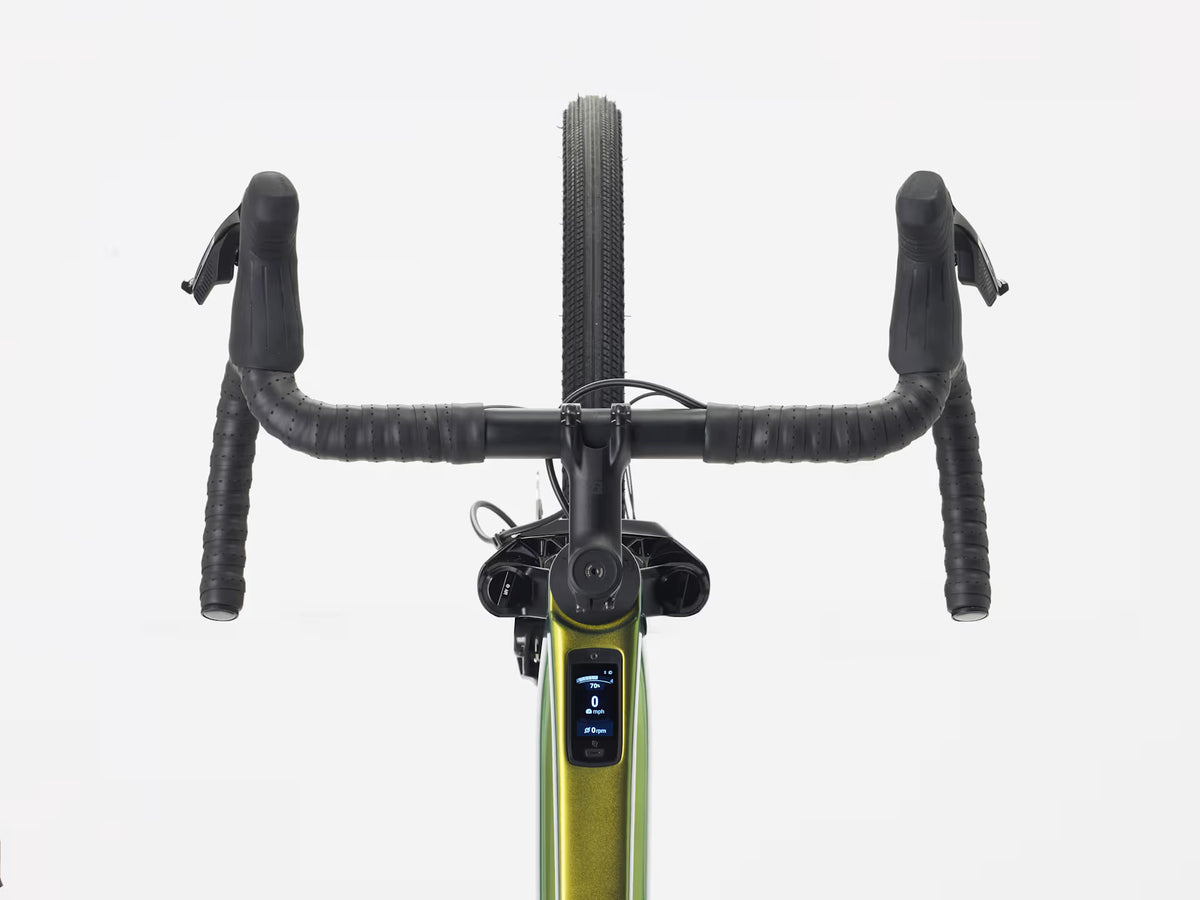 Top view of handlebars and TQ display on Trek Checkpoint+ SL 7 AXS